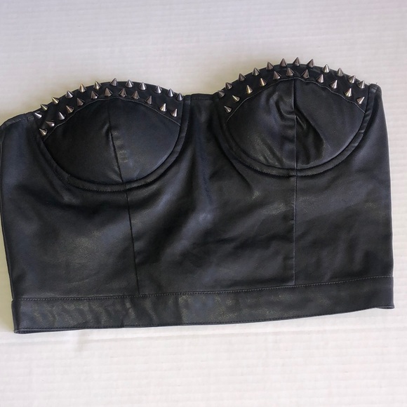 Trapped in Beauty Tops - SayWhat Spike Leather Crop Top